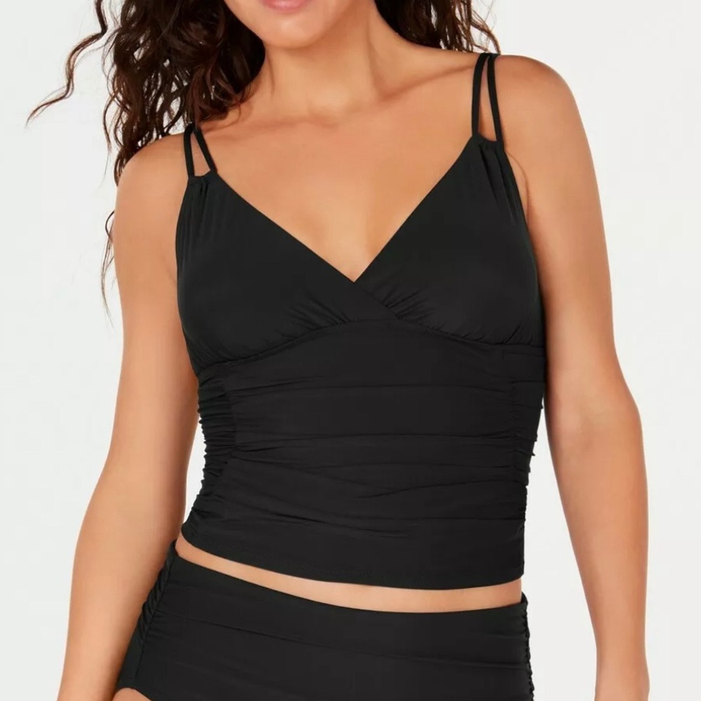 Calvin Klein Black Ruched Tankini Swim Top